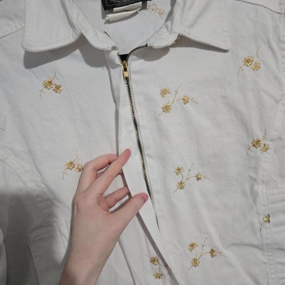 Vintage PG Collections Womens White Floral Embroidery Zip Up Denim Jacket Size S - Picture 3 of 6